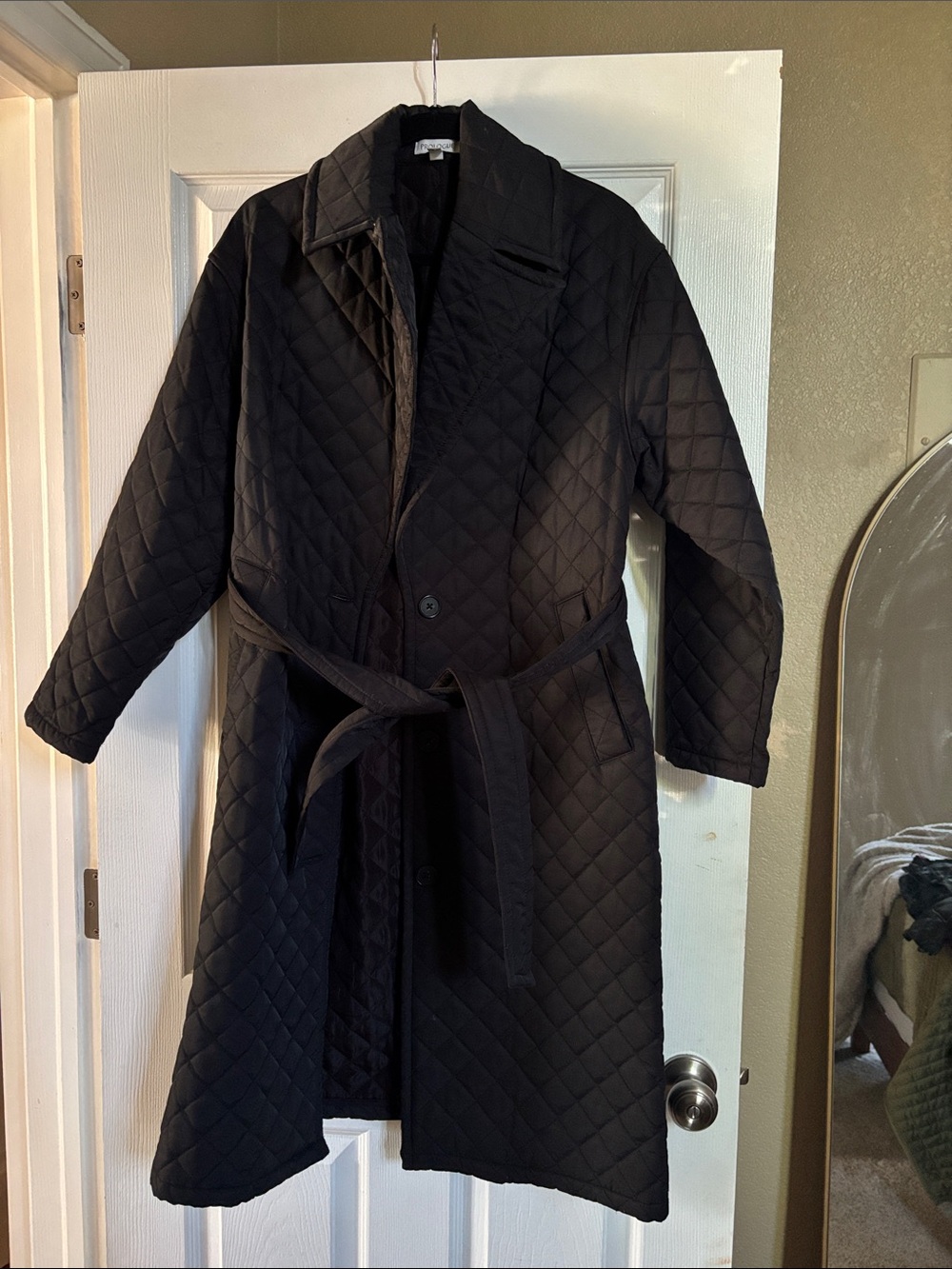 Prologue Black Quilted Belted Trench Coat